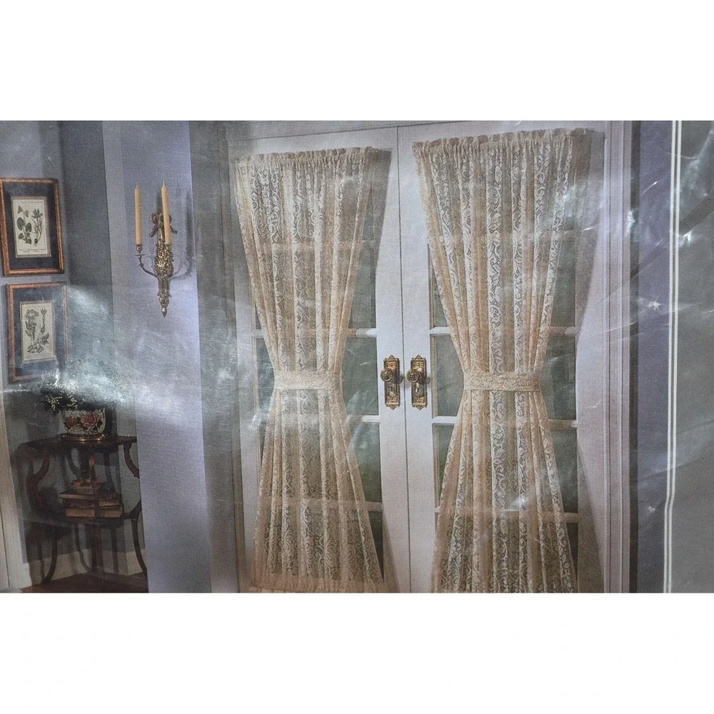 Vtg Pink Lace Door panel Curtains 40